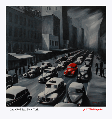 Little red taxi New York by J P McLaughlin